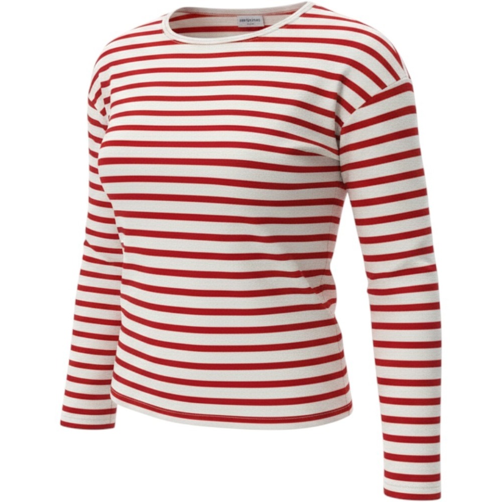 Spanx AirEssentials Long Sleeve Crew Neck Top Red White Stripe XS Nautical